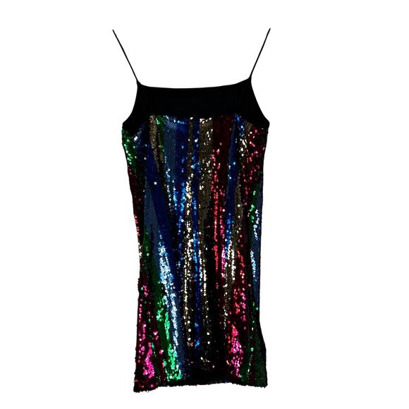 Forever 21 Mini Dress Womens L Multicolor Rainbow Sequin Disco Rave Y2K Birthday - Picture 4 of 6